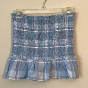 Blue plaid strapless top